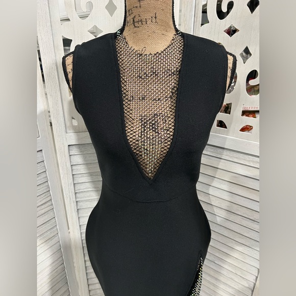 Shein Sexy Black Cocktail Dress With Rhinestone Netting - Picture 5 of 11